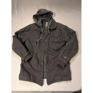 Dickies Mens Medium Canvas Gray Hooded Workwear Jacket Full Zip Snap Button